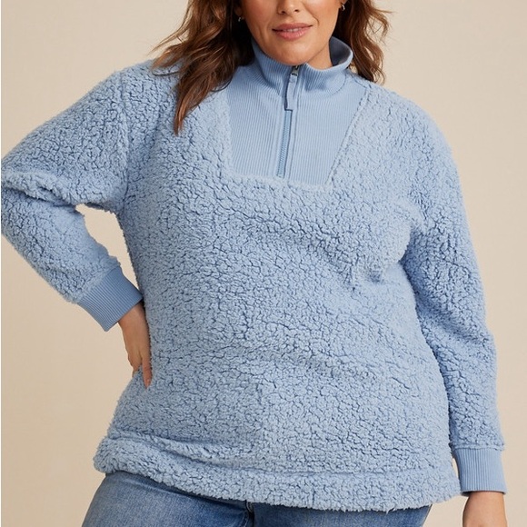 Maurices Tops - Maurices Teddy Sherpa 1/4 Zip Blue Sweatshirt Womens Plus 3X  Super Soft